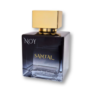 בקבוק בושם "Santal" של NOY, עם מכסה מוזהב ועיצוב אלגנטי, מתאים לשימוש יומיומי.